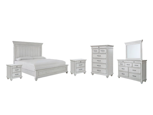 Kanwyn Queen Panel Bed with Mirrored Dresser, Chest and 2 Nightstands Homeline Furniture