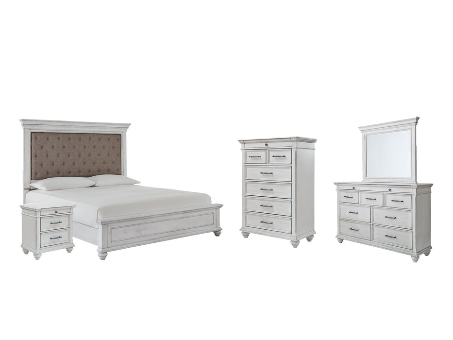 Kanwyn Queen Panel Bed with Mirrored Dresser, Chest and Nightstand Homeline Furniture