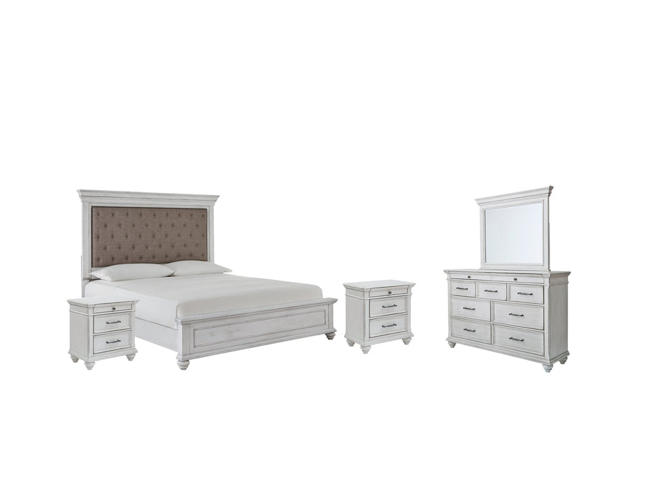 Kanwyn Queen Panel Bed with Mirrored Dresser and 2 Nightstands Homeline Furniture