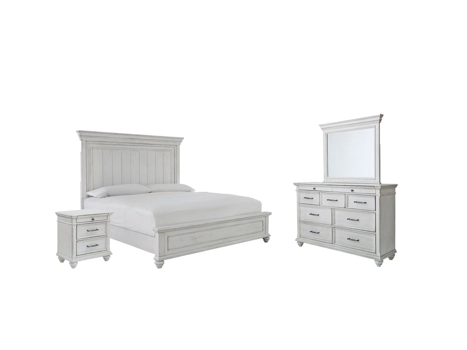 Kanwyn Queen Panel Bed with Mirrored Dresser and 2 Nightstands Homeline Furniture