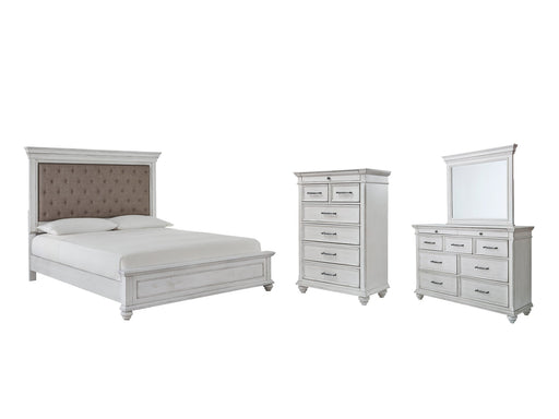 Kanwyn Queen Panel Bed with Mirrored Dresser and Chest Homeline Furniture