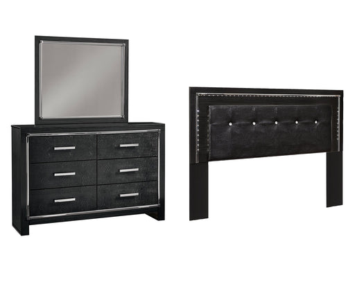 Kaydell King/California King Upholstered Panel Headboard with Mirrored Dresser Homeline Furniture