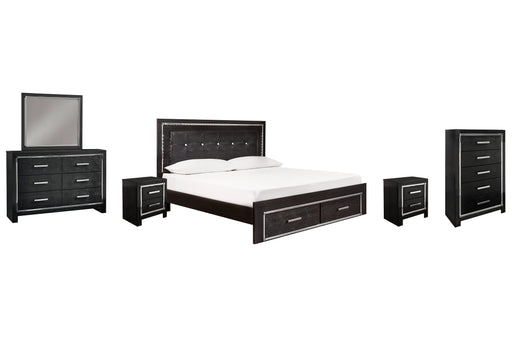 Kaydell King Panel Bed with Storage with Mirrored Dresser, Chest and 2 Nightstands Homeline Furniture