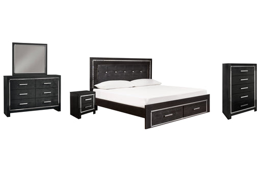 Kaydell King Panel Bed with Storage with Mirrored Dresser, Chest and Nightstand Homeline Furniture