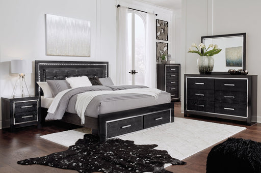 Kaydell King Panel Bed with Storage with Mirrored Dresser, Chest and Nightstand Homeline Furniture