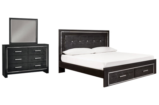 Kaydell King Panel Bed with Storage with Mirrored Dresser Homeline Furniture