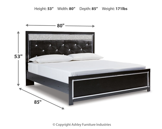 Kaydell King Upholstered Panel Bed with Mirrored Dresser Homeline Furniture