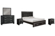 Kaydell King Upholstered Panel Bed with Mirrored Dresser and 2 Nightstands Homeline Furniture