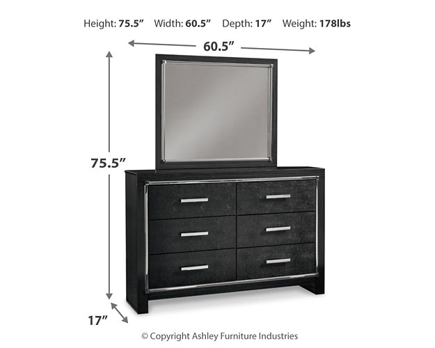 Kaydell King Upholstered Panel Bed with Mirrored Dresser and 2 Nightstands Homeline Furniture