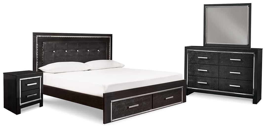 Kaydell King Upholstered Panel Bed with Mirrored Dresser and Nightstand Homeline Furniture