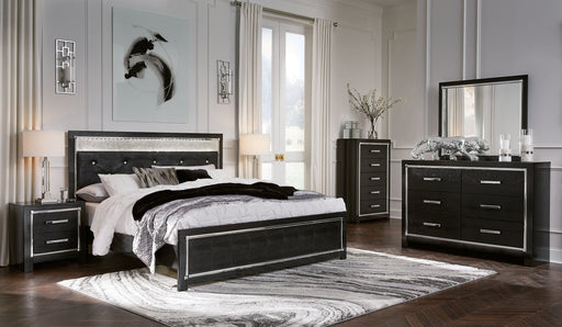 Kaydell King Upholstered Panel Platform Bed with Mirrored Dresser, Chest and 2 Nightstands Homeline Furniture