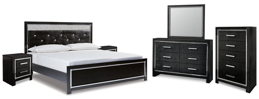 Kaydell King Upholstered Panel Platform Bed with Mirrored Dresser, Chest and 2 Nightstands Homeline Furniture