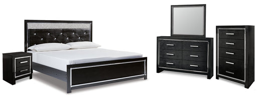 Kaydell King Upholstered Panel Platform Bed with Mirrored Dresser, Chest and Nightstand Homeline Furniture