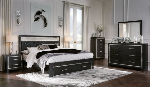 Kaydell King Upholstered Panel Storage Bed with Mirrored Dresser, Chest and 2 Nightstands Homeline Furniture