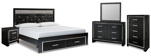 Kaydell King Upholstered Panel Storage Bed with Mirrored Dresser, Chest and Nightstand Homeline Furniture