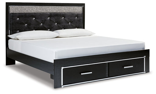 Kaydell King Upholstered Panel Storage Bed with Mirrored Dresser Homeline Furniture