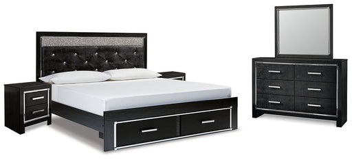 Kaydell King Upholstered Panel Storage Bed with Mirrored Dresser and 2 Nightstands Homeline Furniture