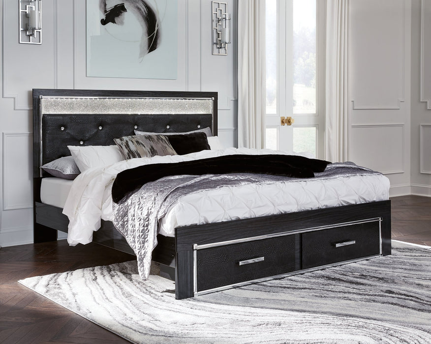 Kaydell King Upholstered Panel Storage Platform Bed with Mirrored Dresser, Chest and 2 Nightstands Homeline Furniture