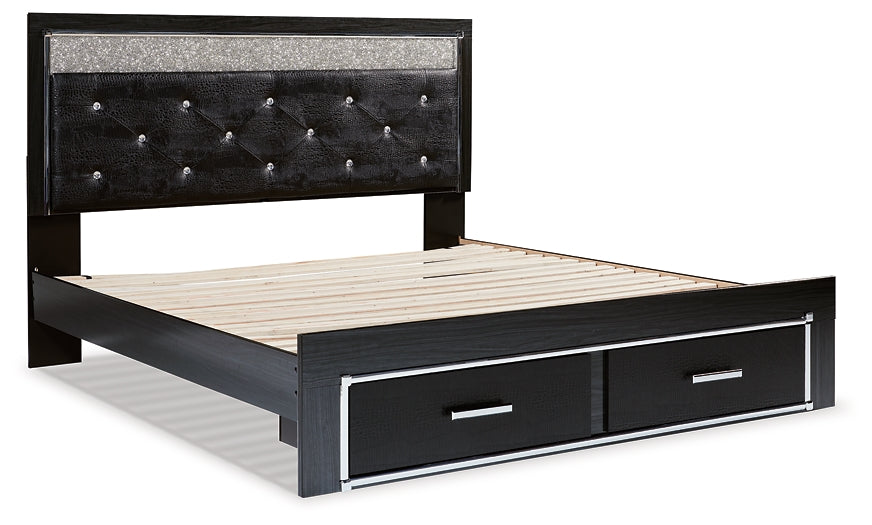 Kaydell King Upholstered Panel Storage Platform Bed with Mirrored Dresser, Chest and 2 Nightstands Homeline Furniture