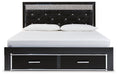 Kaydell King Upholstered Panel Storage Platform Bed with Mirrored Dresser, Chest and 2 Nightstands Homeline Furniture