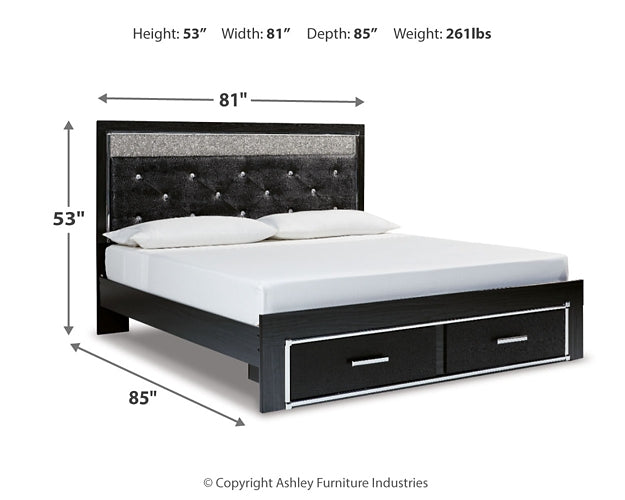 Kaydell King Upholstered Panel Storage Platform Bed with Mirrored Dresser, Chest and 2 Nightstands Homeline Furniture