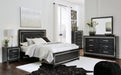 Kaydell Queen/Full Upholstered Panel Headboard with Mirrored Dresser and 2 Nightstands Homeline Furniture