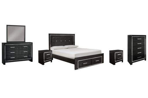 Kaydell Queen Panel Bed with Storage with Mirrored Dresser, Chest and 2 Nightstands Homeline Furniture