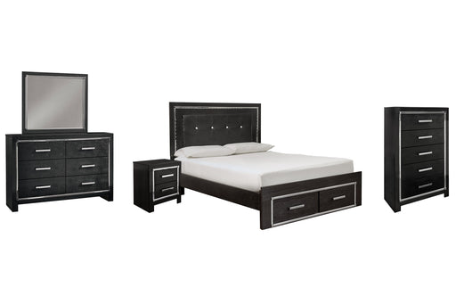 Kaydell Queen Panel Bed with Storage with Mirrored Dresser, Chest and Nightstand Homeline Furniture