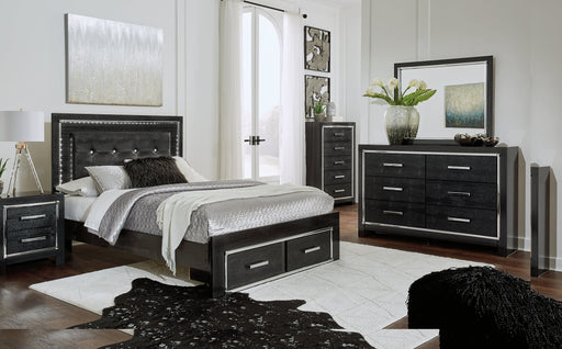 Kaydell Queen Panel Bed with Storage with Mirrored Dresser, Chest and Nightstand Homeline Furniture