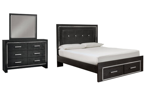 Kaydell Queen Panel Bed with Storage with Mirrored Dresser Homeline Furniture