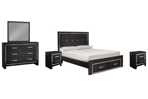 Kaydell Queen Panel Bed with Storage with Mirrored Dresser and 2 Nightstands Homeline Furniture