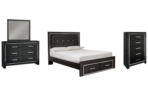 Kaydell Queen Panel Bed with Storage with Mirrored Dresser and Chest Homeline Furniture