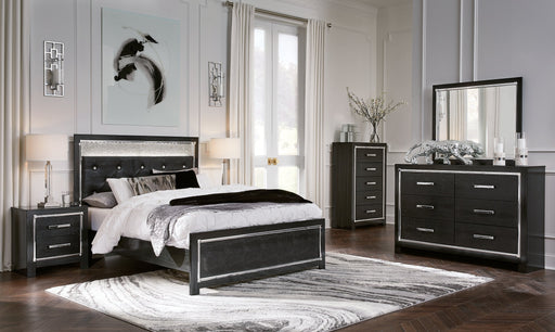 Kaydell Queen Upholstered Panel Bed with Mirrored Dresser, Chest and 2 Nightstands Homeline Furniture