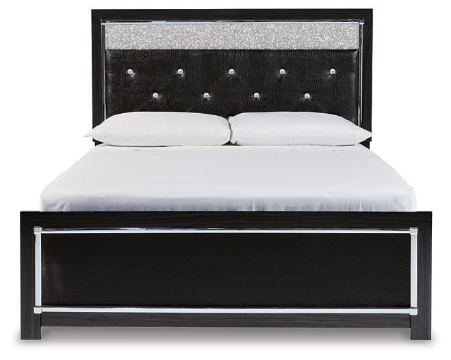 Kaydell Queen Upholstered Panel Bed with Mirrored Dresser, Chest and 2 Nightstands Homeline Furniture