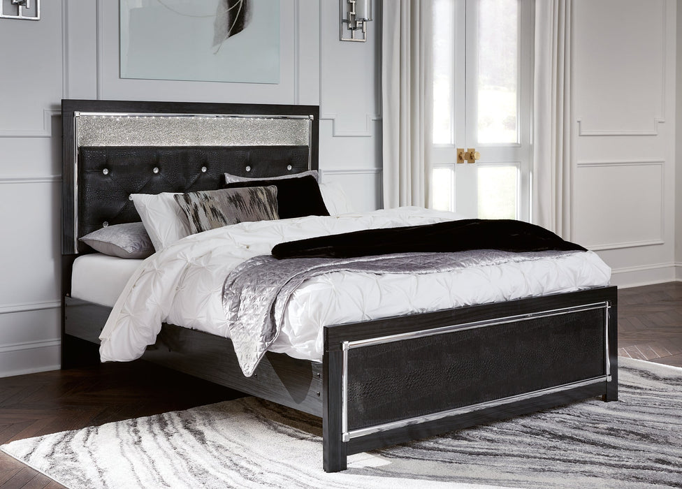 Kaydell Queen Upholstered Panel Bed with Mirrored Dresser, Chest and 2 Nightstands Homeline Furniture