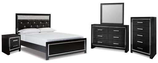 Kaydell Queen Upholstered Panel Bed with Mirrored Dresser, Chest and Nightstand Homeline Furniture