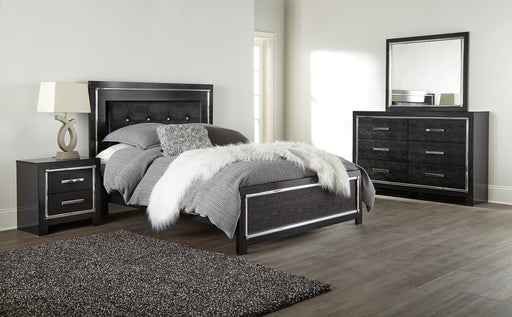 Kaydell Queen Upholstered Panel Bed with Mirrored Dresser Homeline Furniture