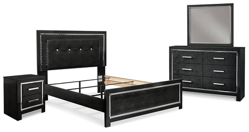 Kaydell Queen Upholstered Panel Bed with Mirrored Dresser and Nightstand Homeline Furniture