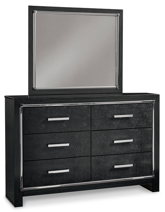 Kaydell Queen Upholstered Panel Bed with Mirrored Dresser and Nightstand Homeline Furniture