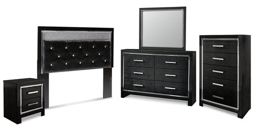 Kaydell Queen Upholstered Panel Headboard with Mirrored Dresser, Chest and Nightstand Homeline Furniture