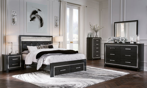 Kaydell Queen Upholstered Panel Storage Bed with Mirrored Dresser, Chest and 2 Nightstands Homeline Furniture