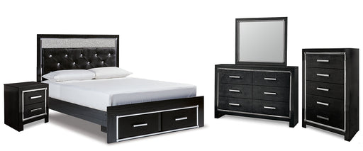 Kaydell Queen Upholstered Panel Storage Bed with Mirrored Dresser, Chest and Nightstand Homeline Furniture