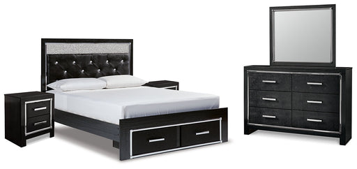 Kaydell Queen Upholstered Panel Storage Bed with Mirrored Dresser and 2 Nightstands Homeline Furniture