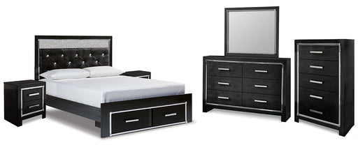 Kaydell Queen Upholstered Panel Storage Platform Bed with Mirrored Dresser, Chest and 2 Nightstands Homeline Furniture