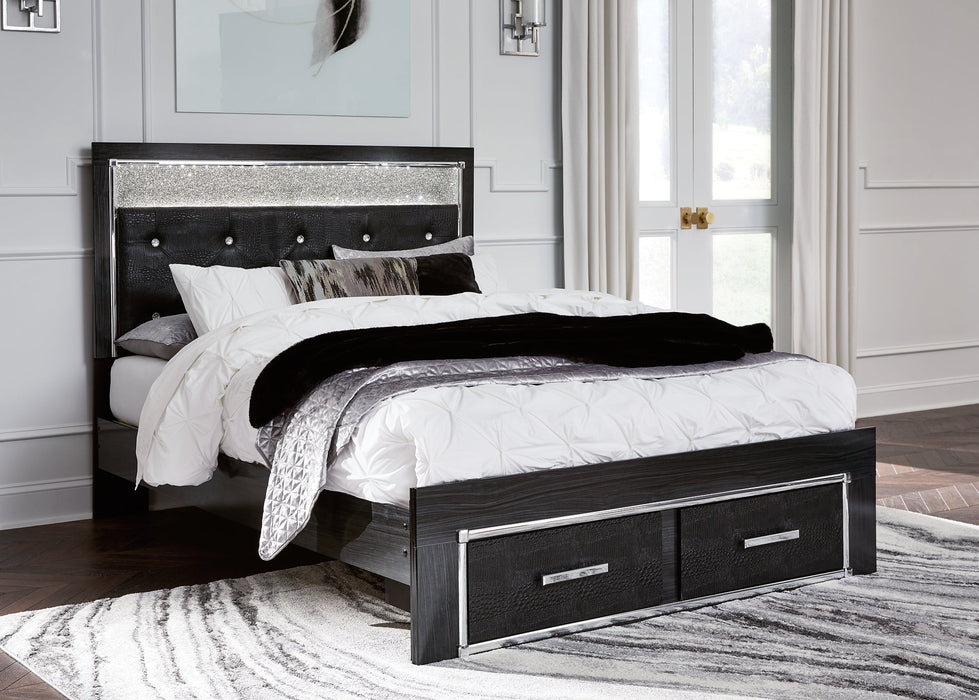 Kaydell Queen Upholstered Panel Storage Platform Bed with Mirrored Dresser, Chest and 2 Nightstands Homeline Furniture