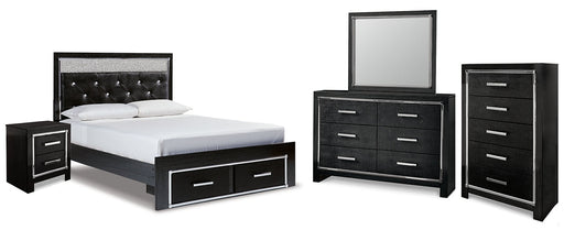 Kaydell Queen Upholstered Panel Storage Platform Bed with Mirrored Dresser, Chest and Nightstand Homeline Furniture