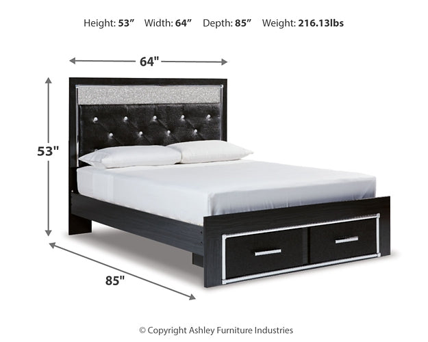 Kaydell Queen Upholstered Panel Storage Platform Bed with Mirrored Dresser Homeline Furniture