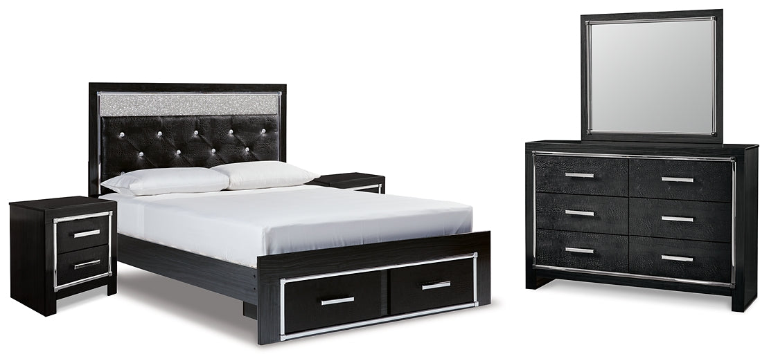 Kaydell Queen Upholstered Panel Storage Platform Bed with Mirrored Dresser and 2 Nightstands Homeline Furniture