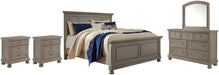 Lettner California King Panel Bed with Mirrored Dresser and 2 Nightstands Homeline Furniture