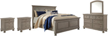 Lettner Queen Panel Bed with Mirrored Dresser and 2 Nightstands Homeline Furniture